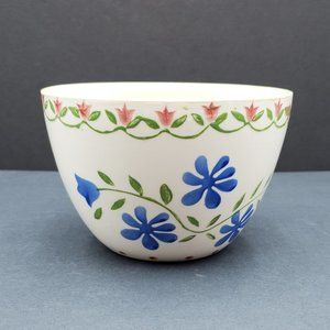 ND Floral Bowl Off-White, Cream Colored Bowl with Blue and Pink Flowers